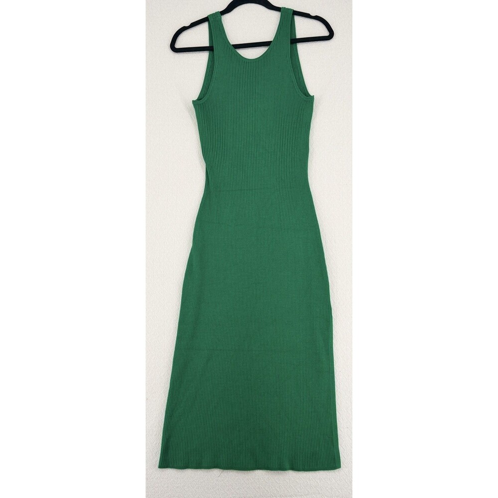 freshman1996 Womens Green Ribbed Sleeveless Knot Front Cutout Side Slit Midi